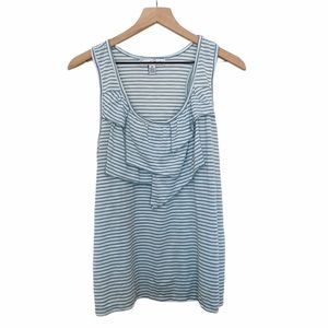 French Laundry Blue & White stripe ruffle tank top